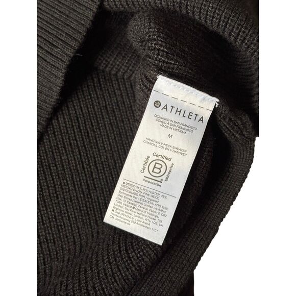 Athleta Refined V neck Sweater size M Black Merino wool Blend - Picture 6 of 9